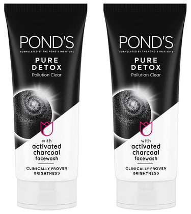 POND's Pure Detox Face Wash 100 g, Daily Exfoliating & Brightening Cleanser, Deep Cleans Oily Skin - With Activated Charcoal for Fresh, Glowing Skin (Pack of 2)